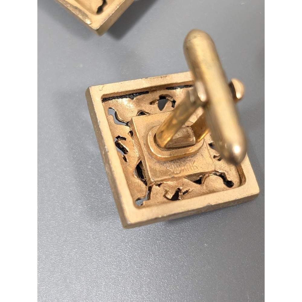 Vintage Swank Faux Topaz Stone Square Vine‎ Scroll Gold Tone Cufflinks - Picture 6 of 9
